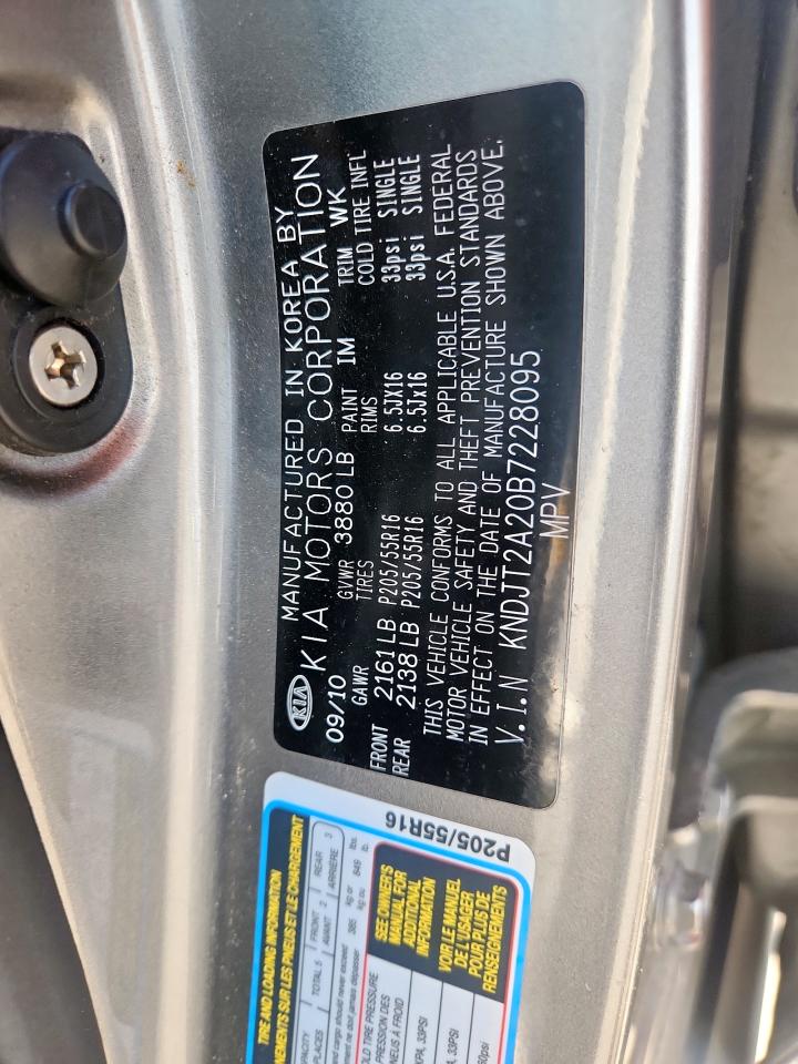 2011 Kia Soul + VIN: KNDJT2A20B7228095 Lot: 85433185