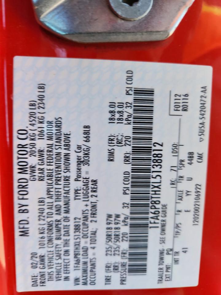 2020 Ford Mustang VIN: 1FA6P8THXL5138812 Lot: 92343315