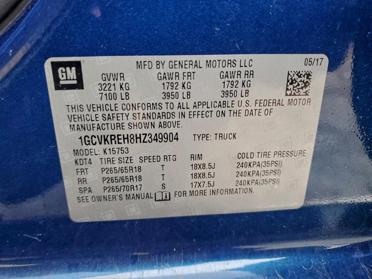 2017 Chevrolet Silverado K1500 Lt VIN: 1GCVKREH8HZ349904 Lot: 93714205