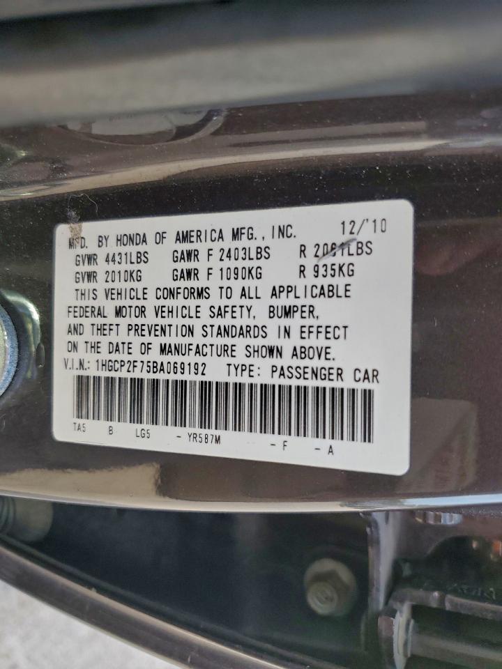 2011 Honda Accord Ex VIN: 1HGCP2F75BA069192 Lot: 94252805