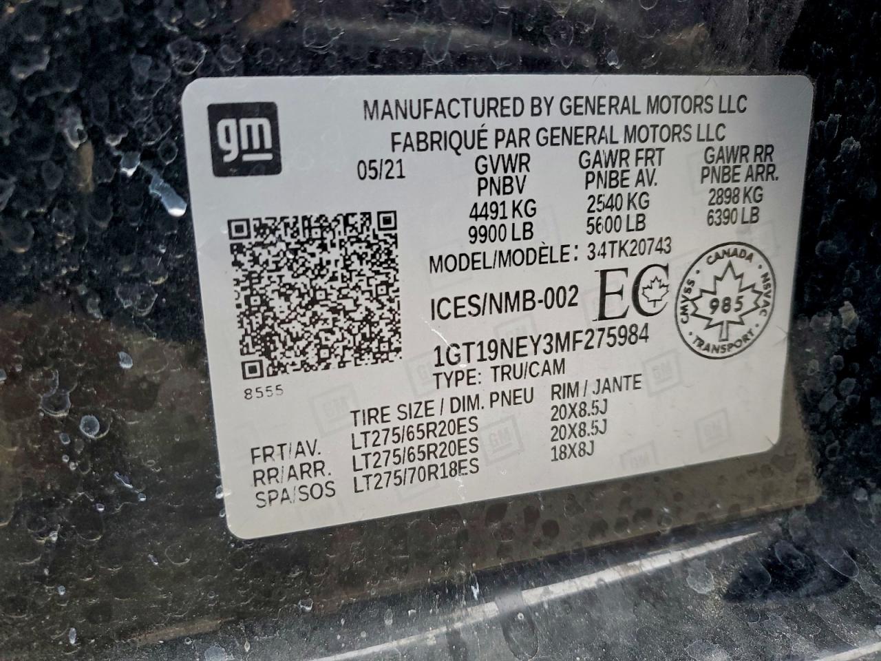 2021 GMC Sierra K2500 Slt VIN: 1GT19NEY3MF275984 Lot: 94150945