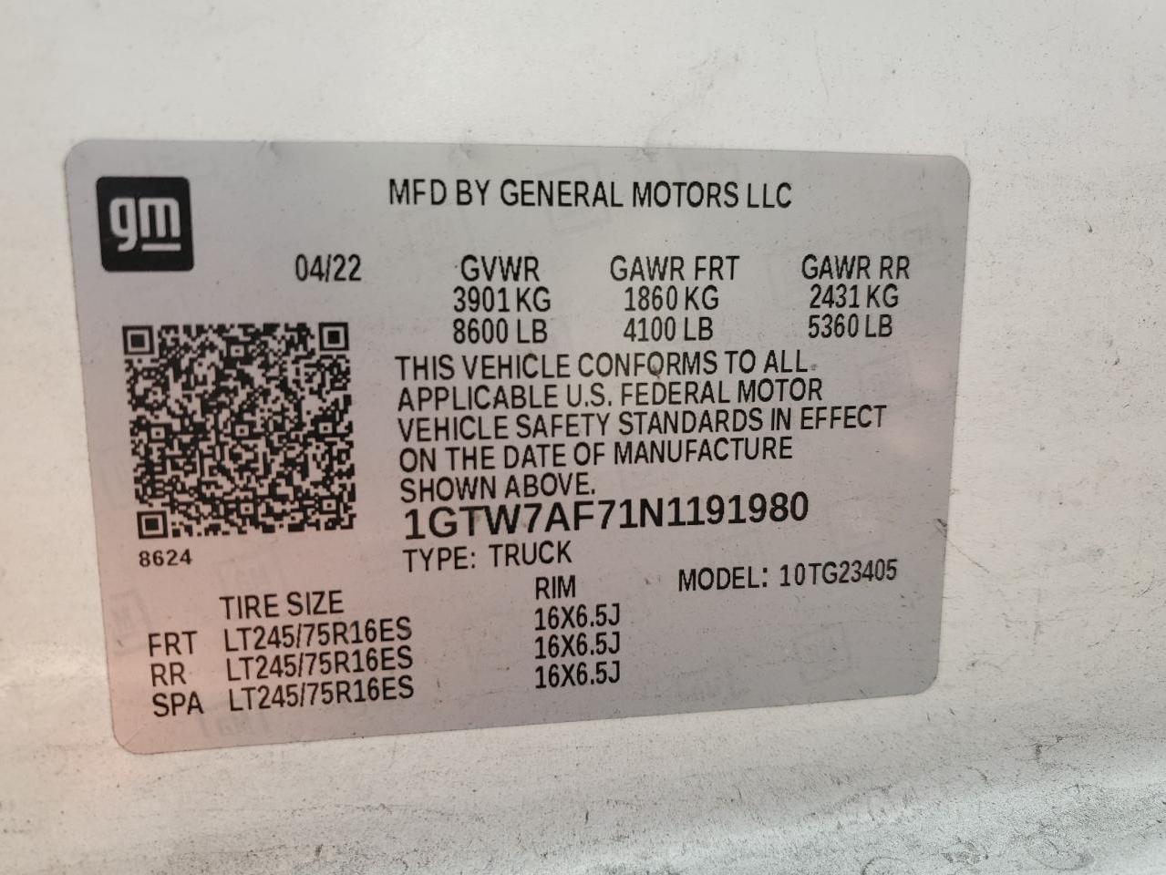 2022 GMC Savana Delivery Van VIN: 1GTW7AF71N1191980 Lot: 91336575