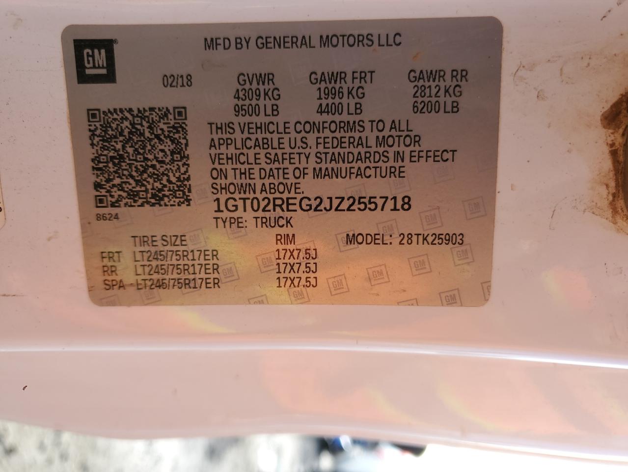 2018 GMC Sierra K2500 Heavy Duty VIN: 1GT02REG2JZ255718 Lot: 91916345