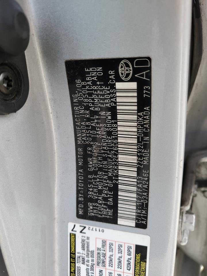 2006 Toyota Corolla Matrix Xr VIN: 2T1KR32E76C610081 Lot: 91070085