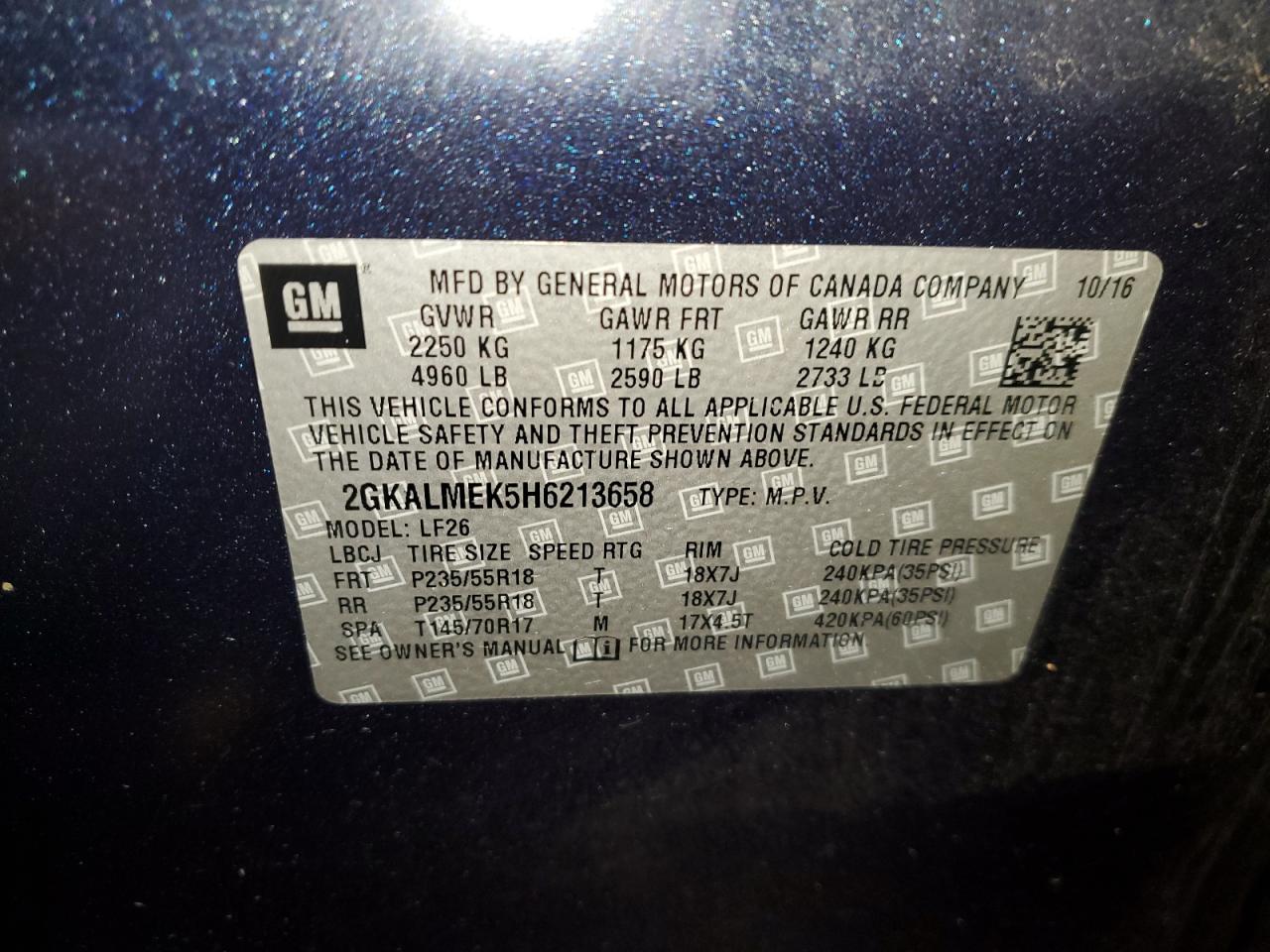 2017 GMC Terrain Sle VIN: 2GKALMEK5H6213658 Lot: 92101685