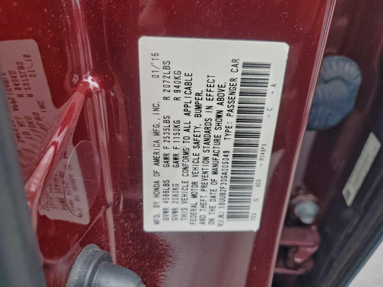 2016 Acura Tlx VIN: 19UUB2F30GA005049 Lot: 94450385