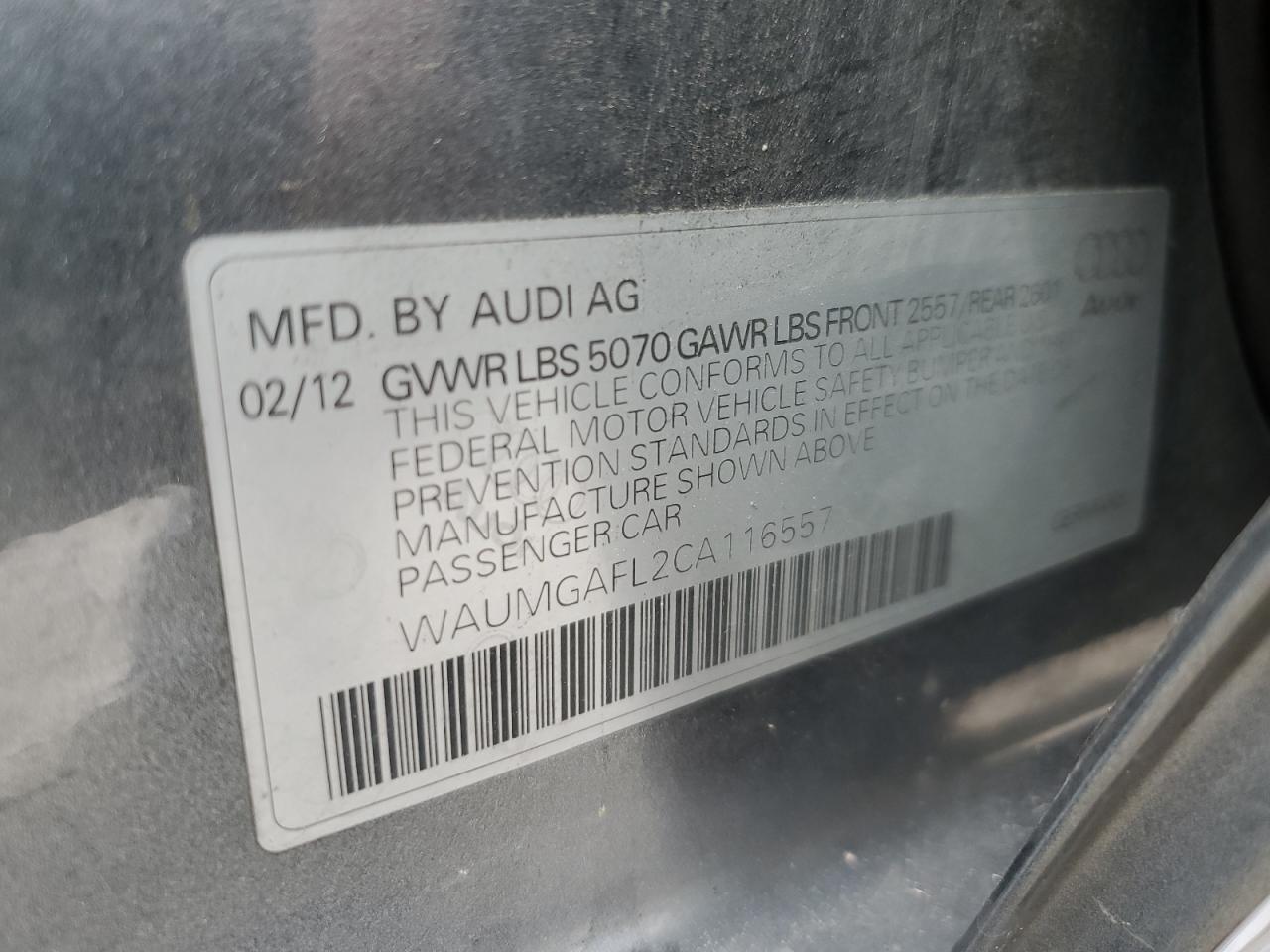 2012 Audi S4 Prestige VIN: WAUMGAFL2CA116557 Lot: 92791305