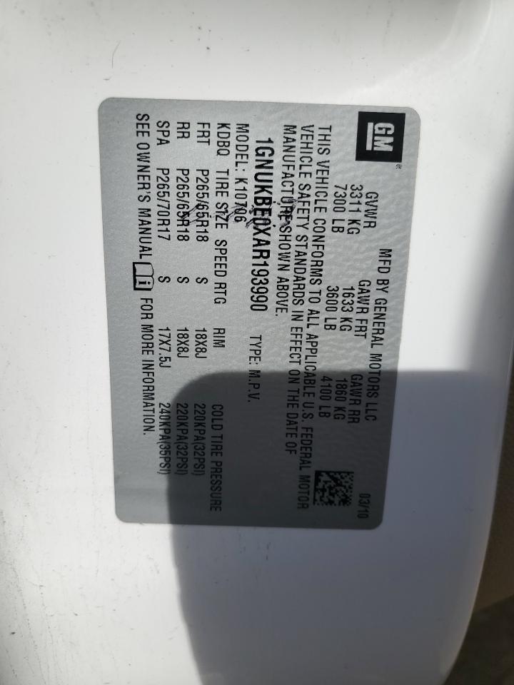 2010 Chevrolet Tahoe K1500 Lt VIN: 1GNUKBE0XAR193990 Lot: 92861375