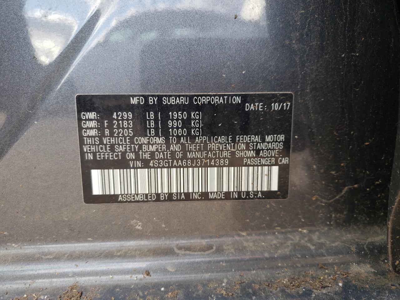2018 Subaru Impreza VIN: 4S3GTAA68J3714389 Lot: 92669295