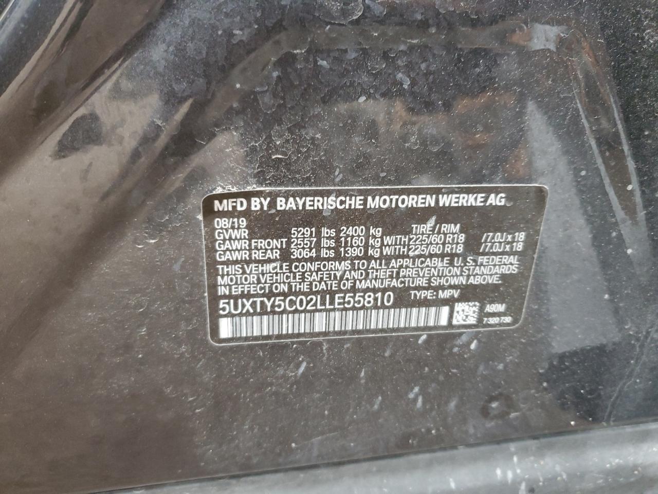 2020 BMW X3 xDrive30I VIN: 5UXTY5C02LLE55810 Lot: 93142525