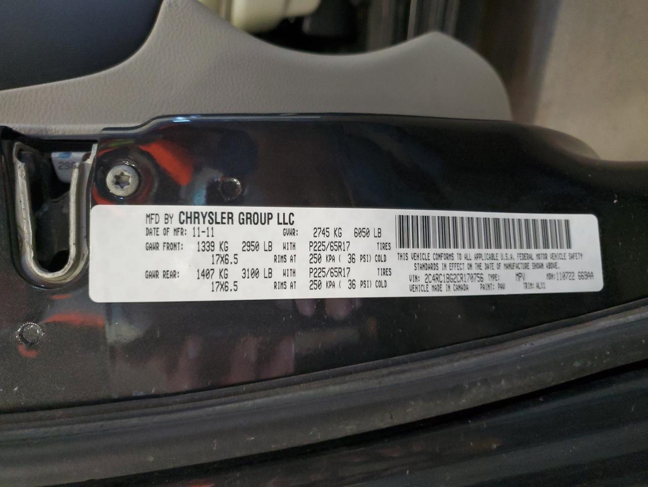 2012 Chrysler Town & Country Touring VIN: 2C4RC1BG2CR170756 Lot: 91933805