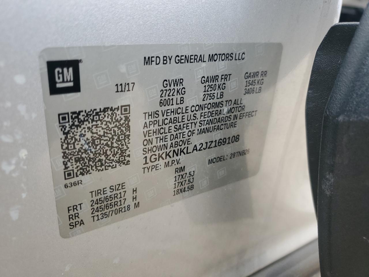 2018 GMC Acadia Sle VIN: 1GKKNKLA2JZ169108 Lot: 92133075