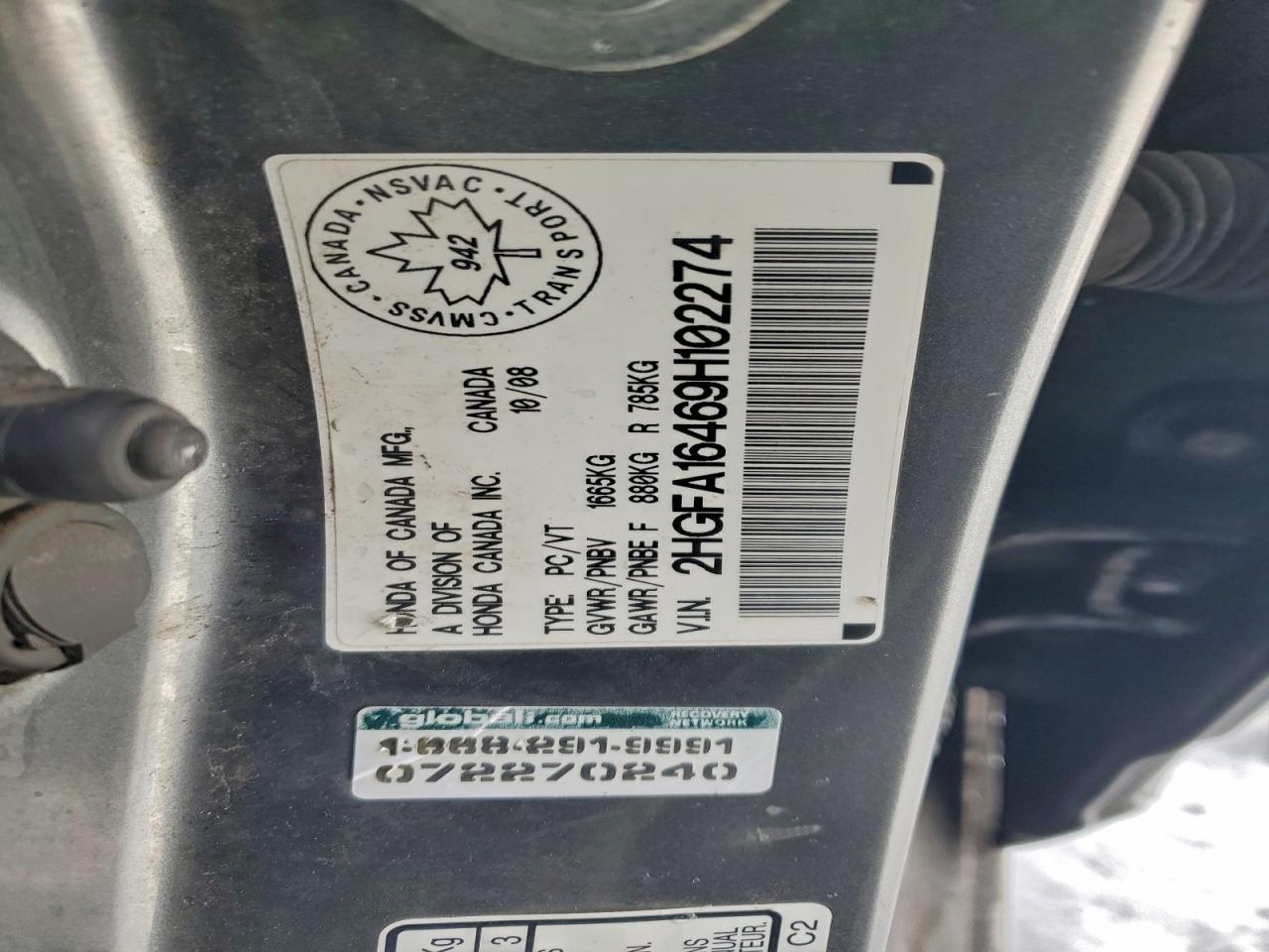 2009 Honda Civic Dx-G VIN: 2HGFA16469H102274 Lot: 93634025