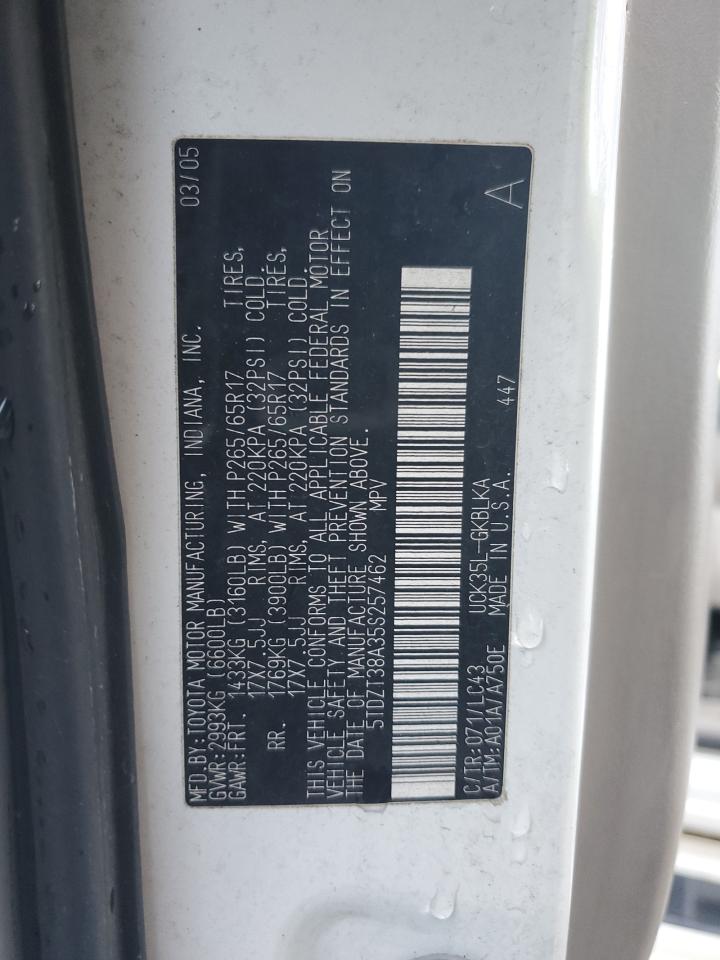 2005 Toyota Sequoia Limited VIN: 5TDZT38A35S257462 Lot: 91392715