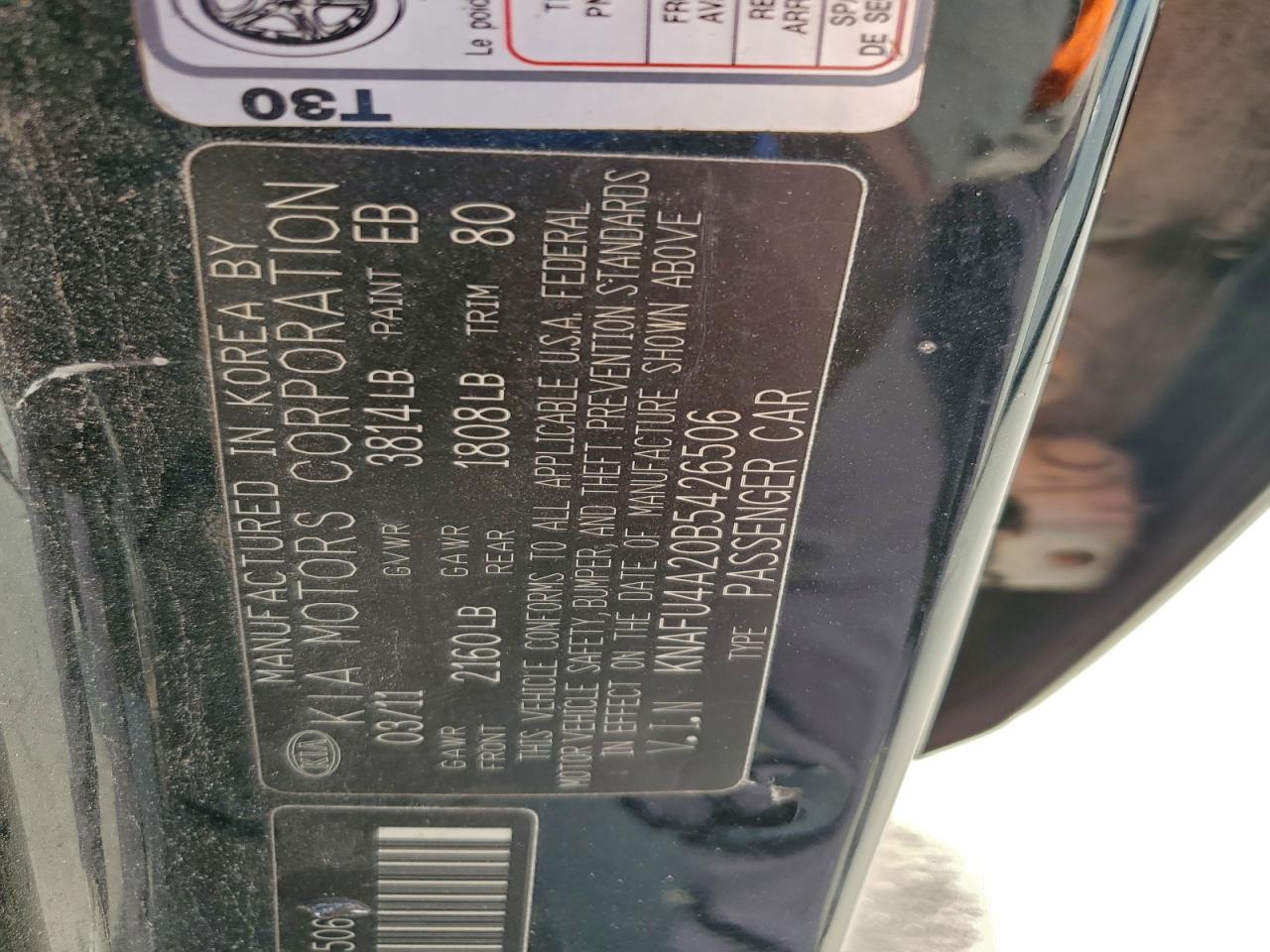 2011 Kia Forte Ex VIN: KNAFU4A20B5426506 Lot: 93152145