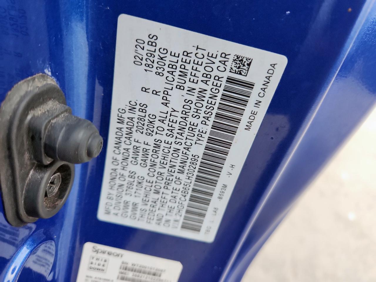 2020 Honda Civic Lx VIN: 2HGFC4B65LH302895 Lot: 93440335