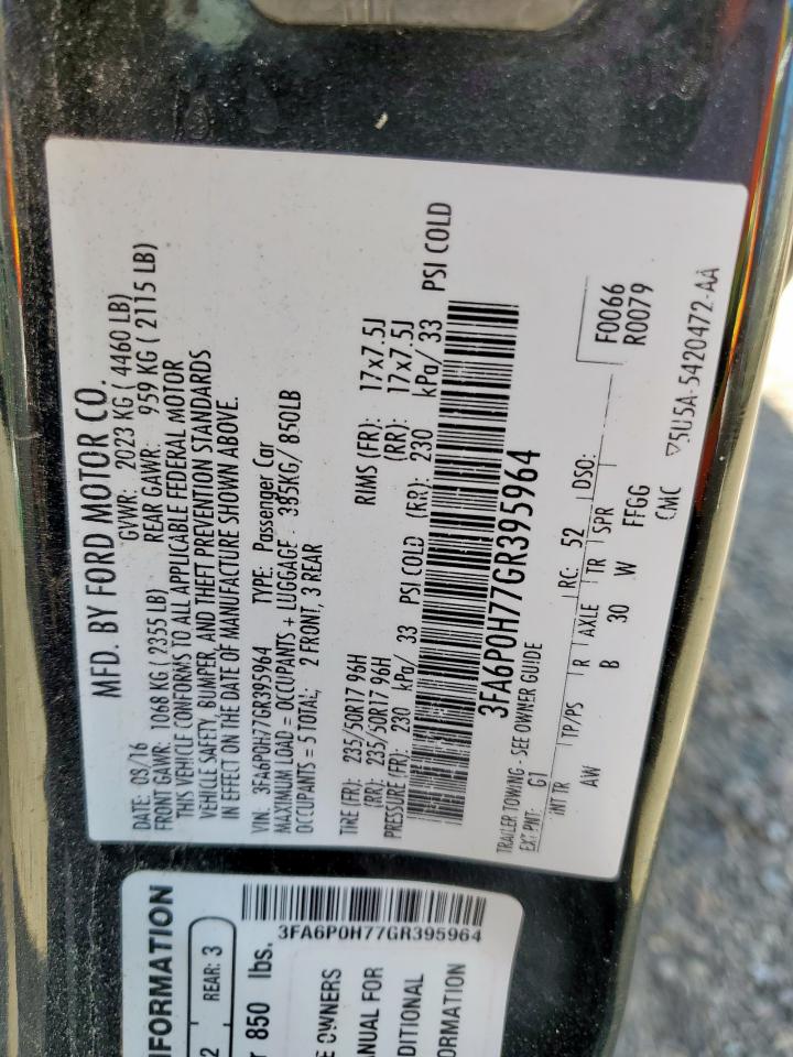 2016 Ford Fusion Se VIN: 3FA6P0H77GR395964 Lot: 92087735