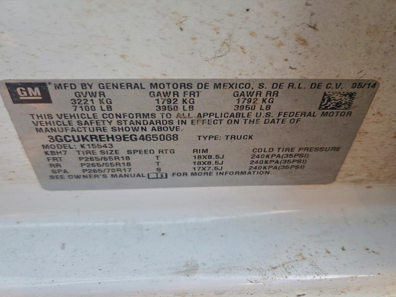 2014 Chevrolet Silverado K1500 Lt VIN: 3GCUKREH9EG465068 Lot: 94717245