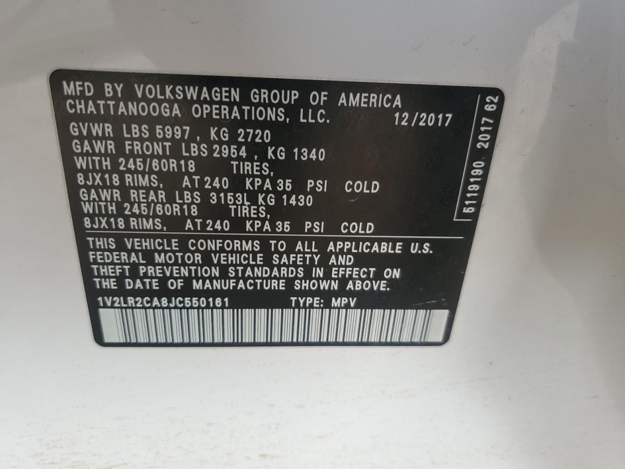 2018 Volkswagen Atlas Se VIN: 1V2LR2CA8JC550161 Lot: 91127885