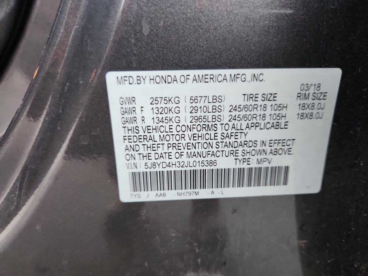 2018 Acura Mdx VIN: 5J8YD4H32JL015386 Lot: 92222935