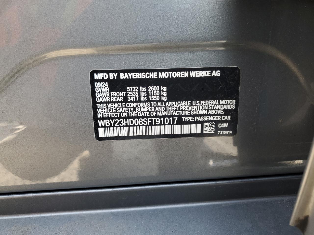 2025 BMW I4 Edrive 40 VIN: WBY23HD08SFT91017 Lot: 90588905
