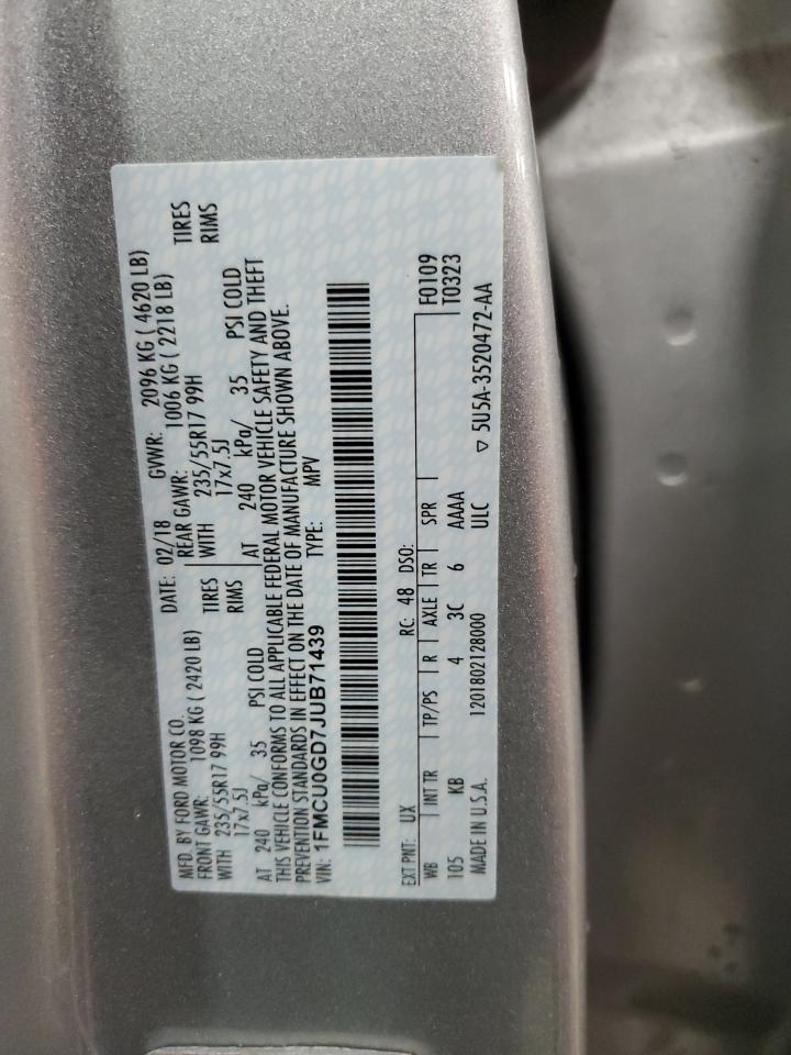 2018 Ford Escape Se VIN: 1FMCU0GD7JUB71439 Lot: 90416755