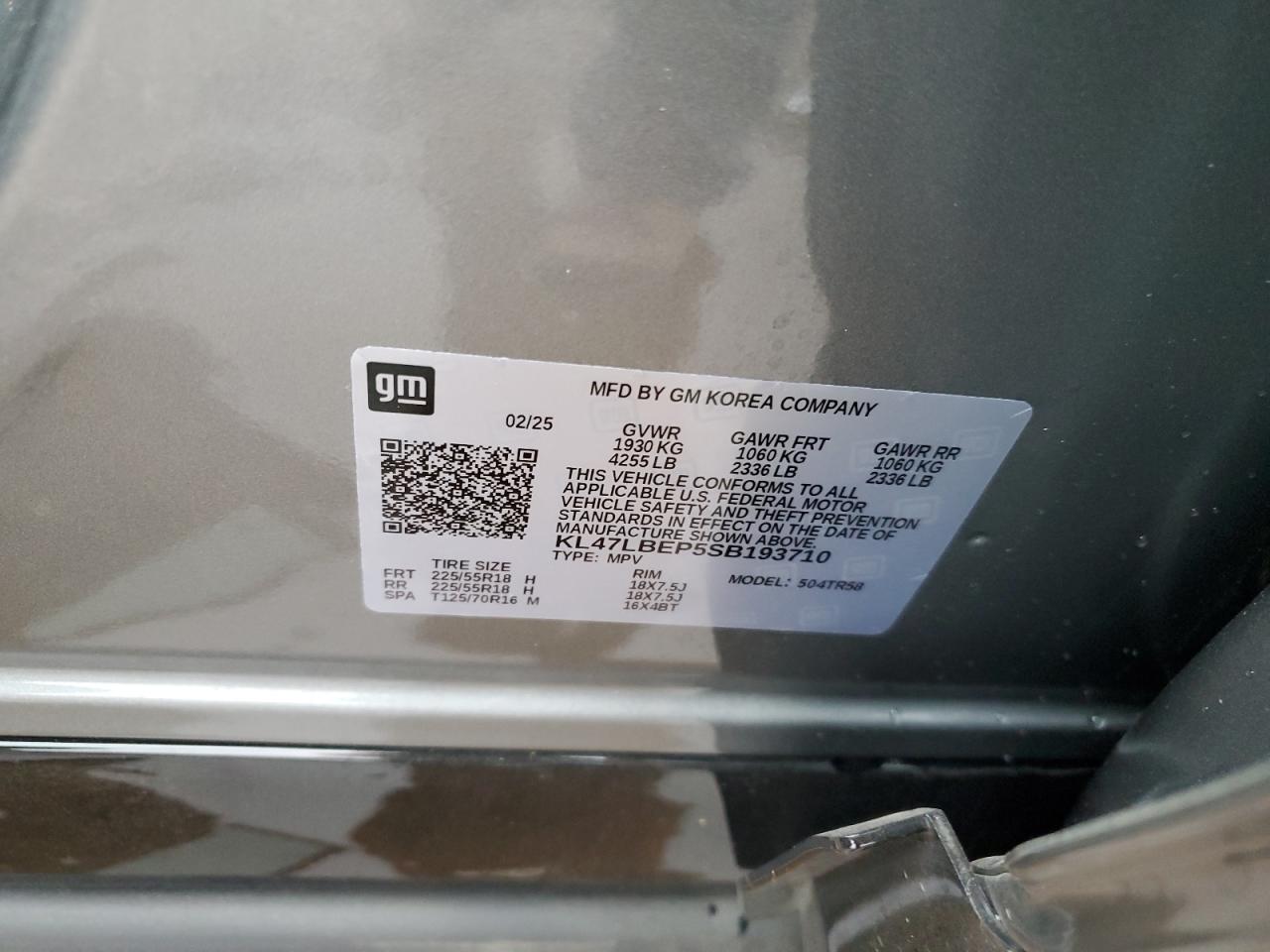 2025 Buick Envista Sport Touring VIN: KL47LBEP5SB193710 Lot: 92898185