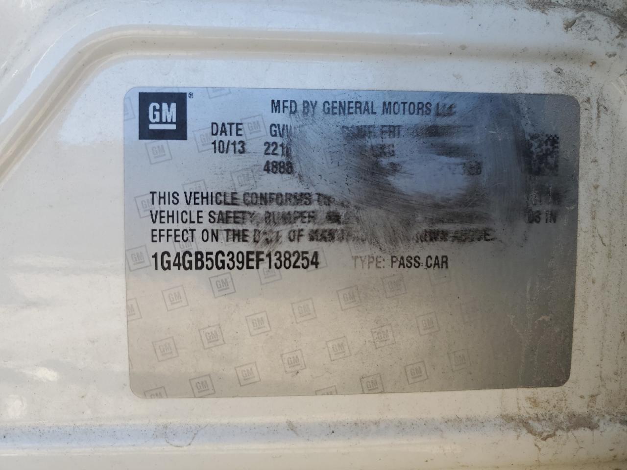 2014 Buick Lacrosse VIN: 1G4GB5G39EF138254 Lot: 91641675