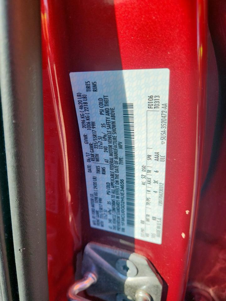 2017 Ford Escape Se VIN: 1FMCU0GD2HUE34656 Lot: 92516985