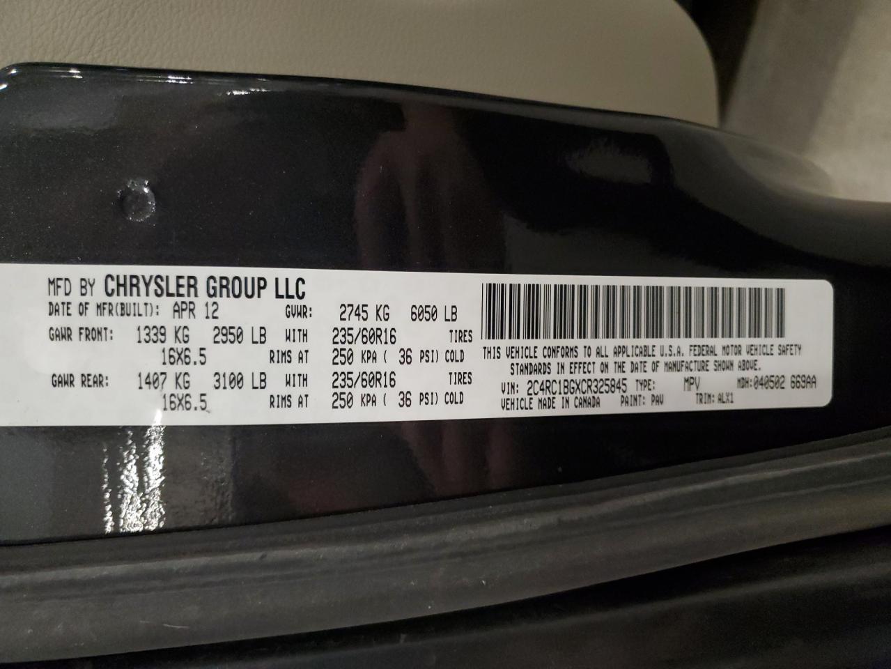 2012 Chrysler Town & Country Touring VIN: 2C4RC1BGXCR325845 Lot: 91447875