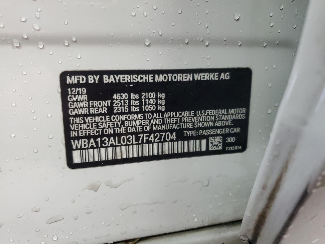 2020 BMW M235Xi VIN: WBA13AL03L7F42704 Lot: 92210905