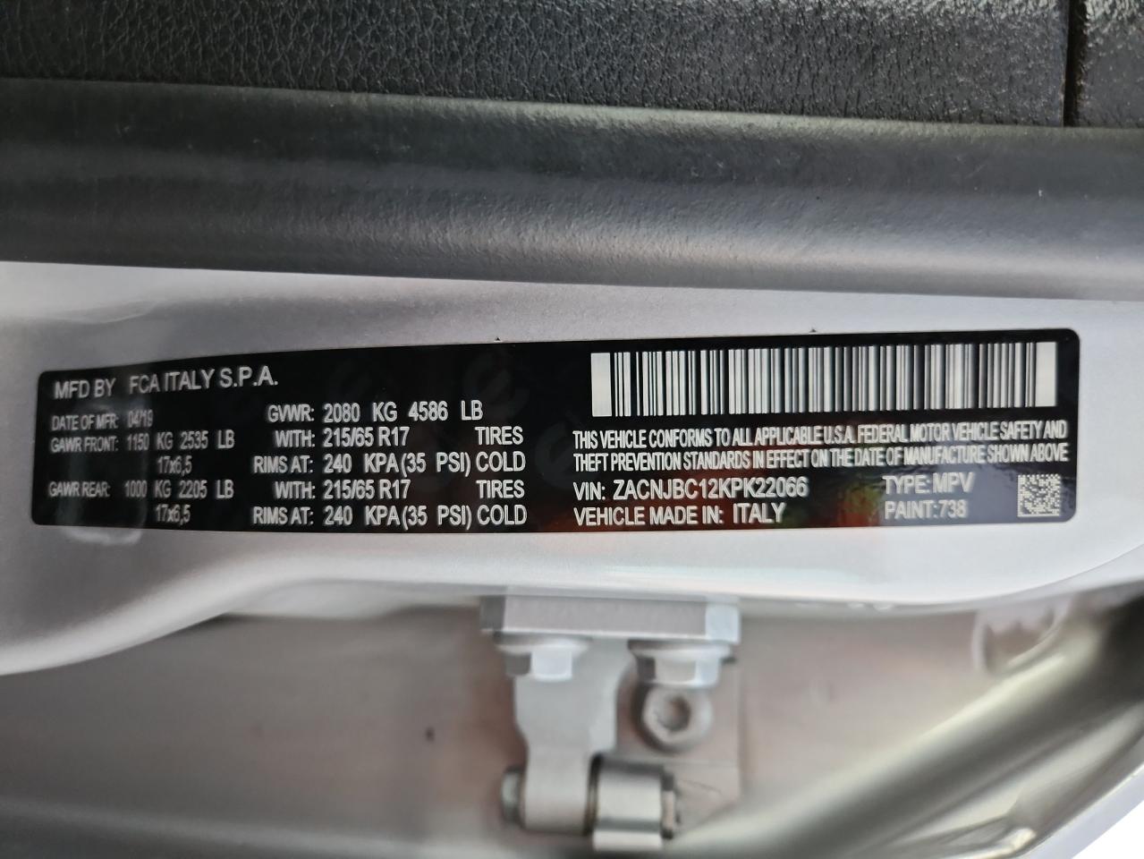 2019 Jeep Renegade Trailhawk VIN: ZACNJBC12KPK22066 Lot: 92051475