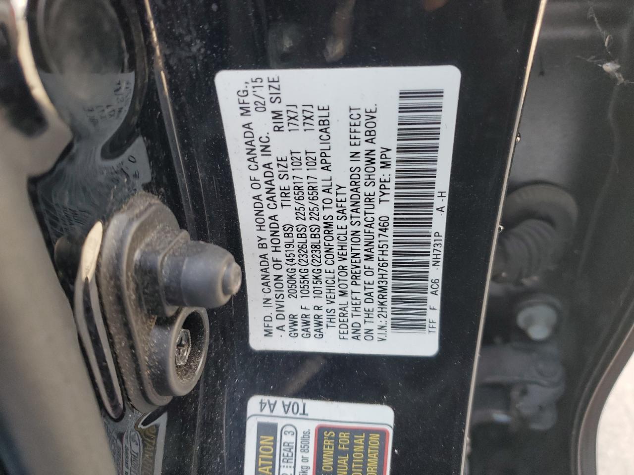 2015 Honda Cr-V Exl VIN: 2HKRM3H76FH517460 Lot: 92709215