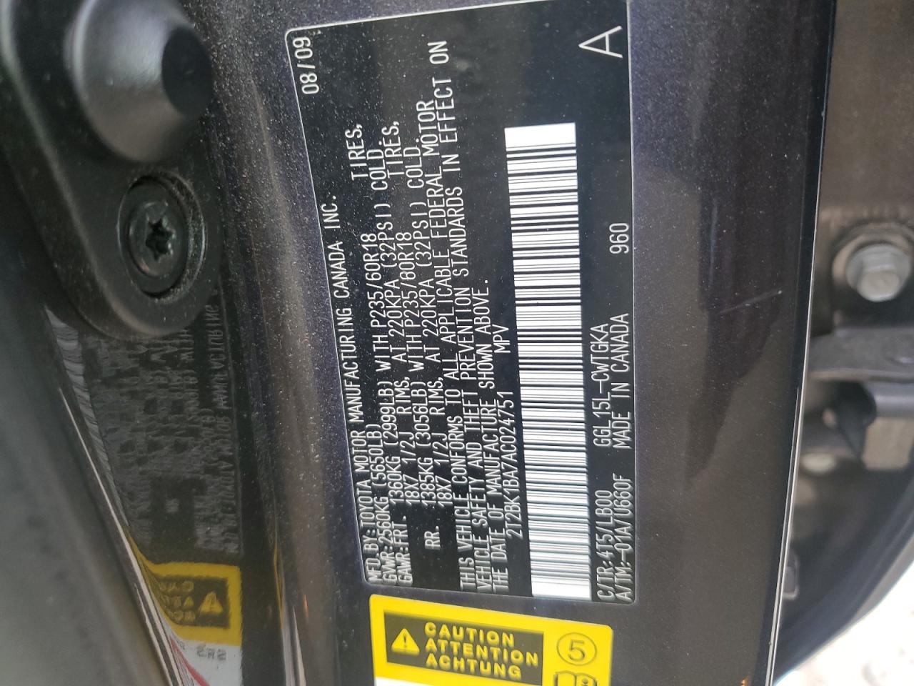 2010 Lexus Rx 350 VIN: 2T2BK1BA7AC024751 Lot: 93179345