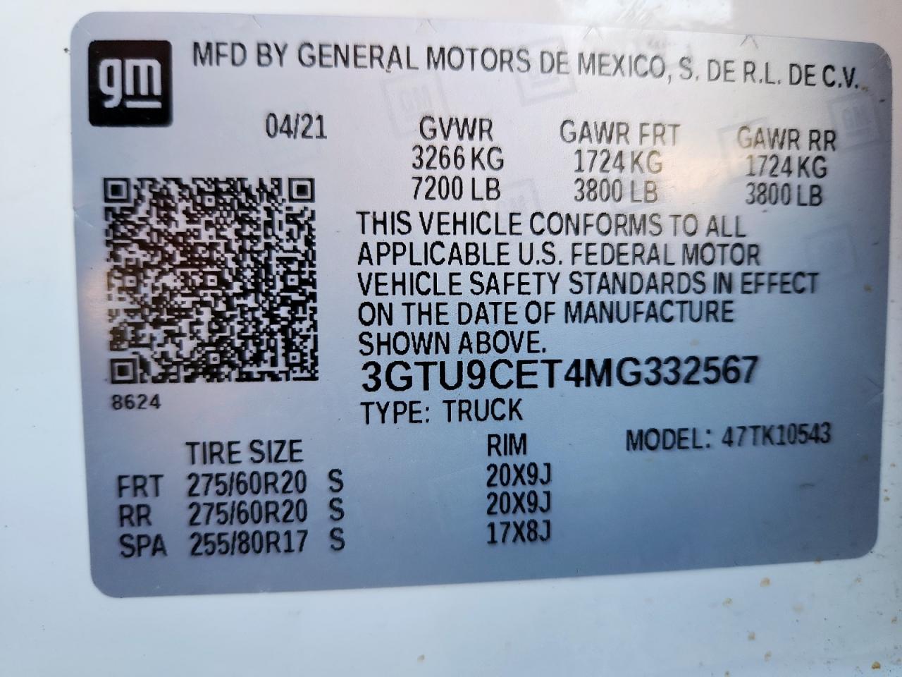 2021 GMC Sierra K1500 Elevation VIN: 3GTU9CET4MG332567 Lot: 91106835