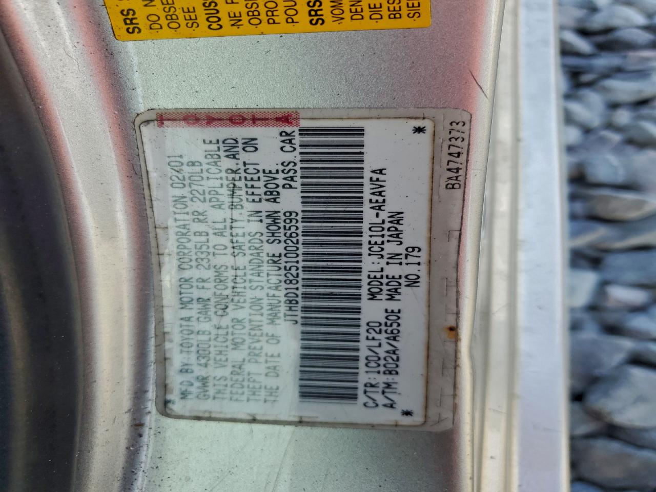 2001 Lexus Is 300 VIN: JTHBD182510026599 Lot: 94069165