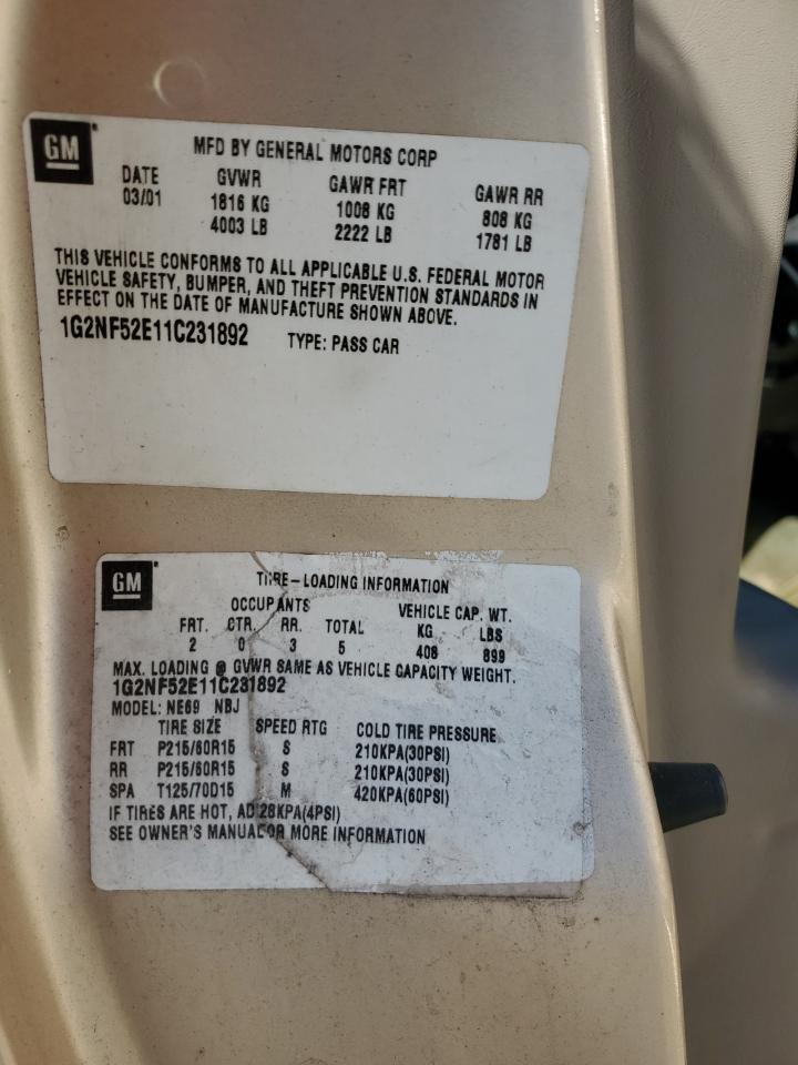 2001 Pontiac Grand Am Se1 VIN: 1G2NF52E11C231892 Lot: 91092645