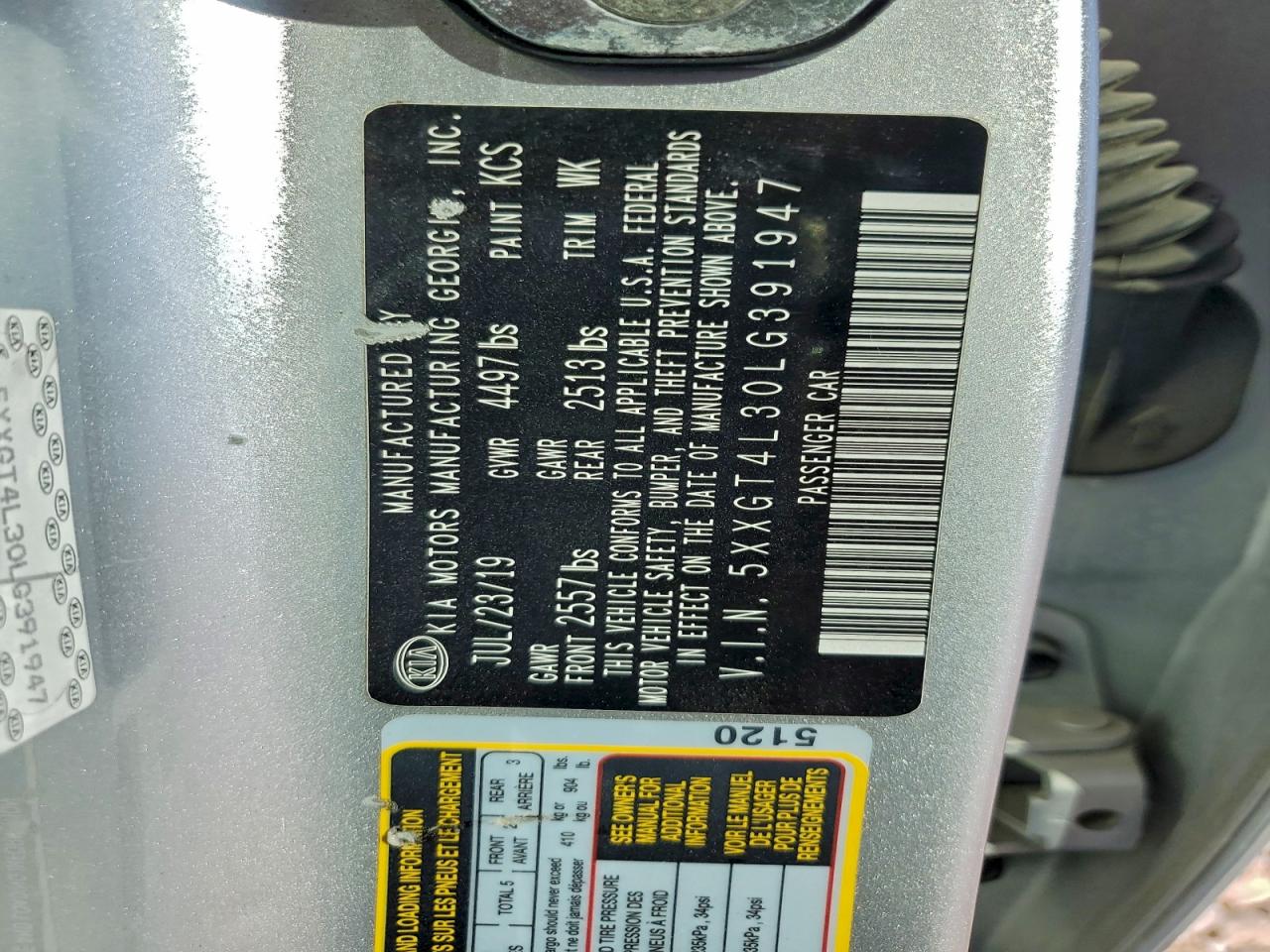 2020 Kia Optima Lx VIN: 5XXGT4L30LG391947 Lot: 94175415