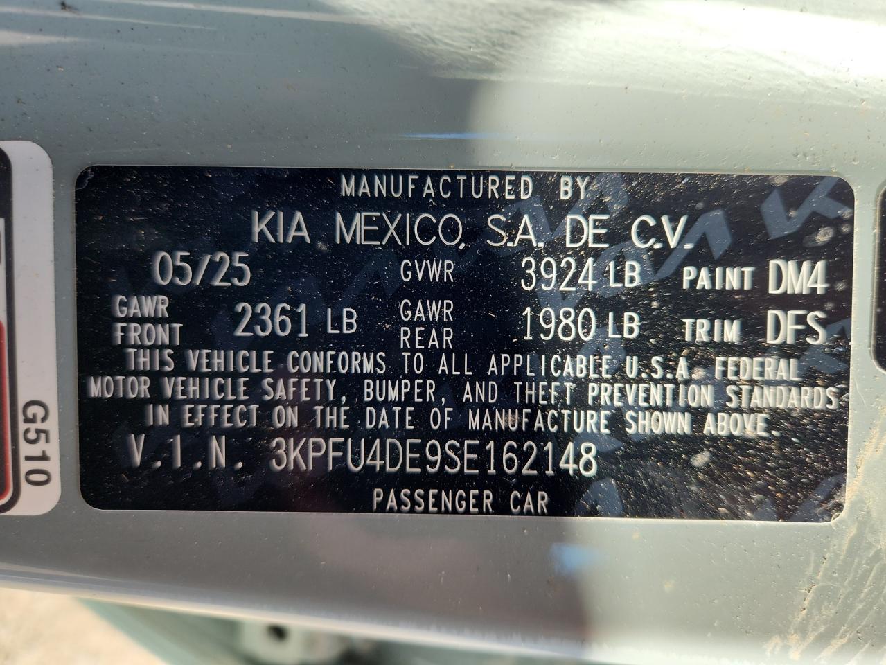 2025 Kia K4 Ex VIN: 3KPFU4DE9SE162148 Lot: 92304505