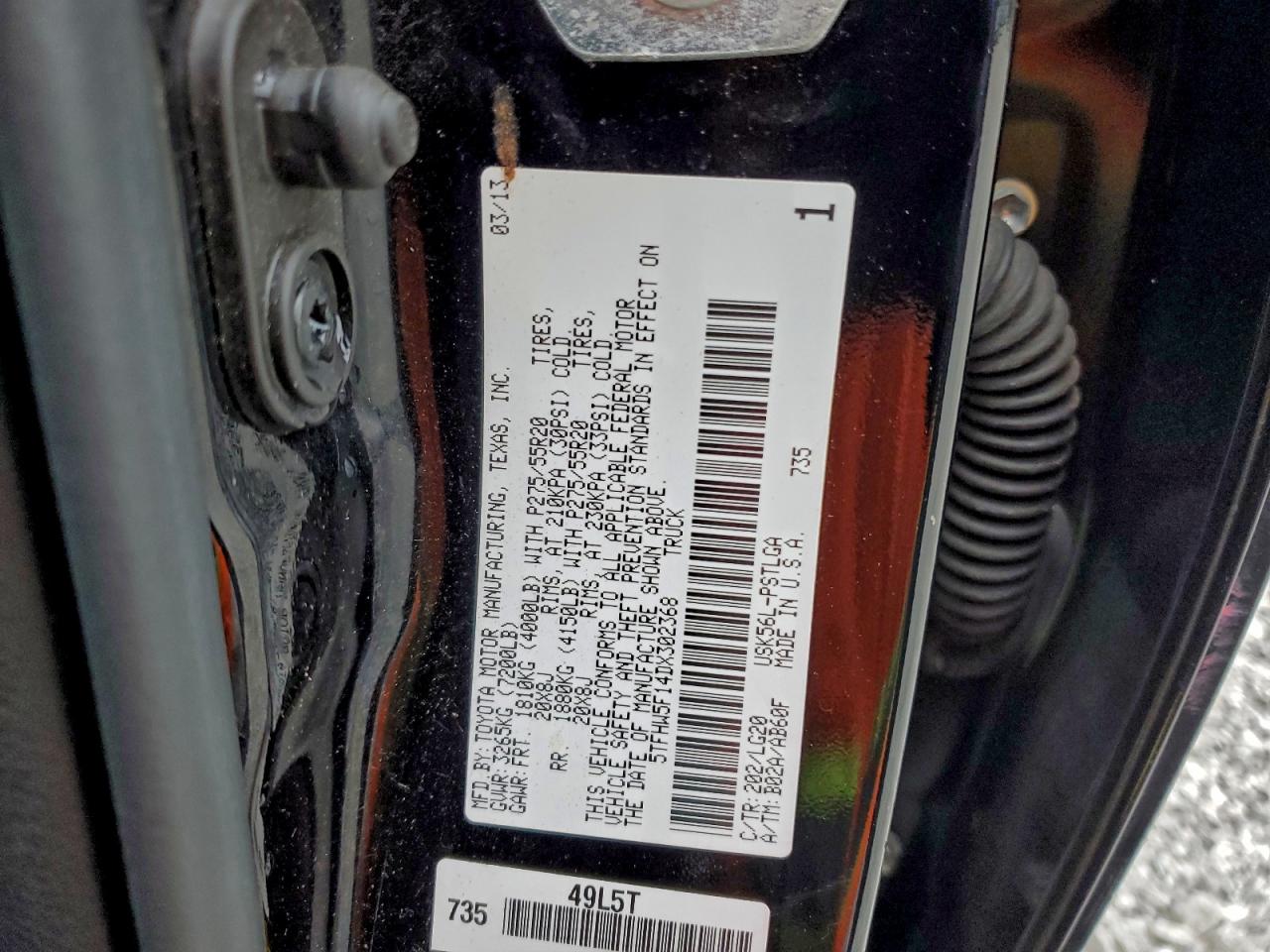 2013 Toyota Tundra Crewmax Limited VIN: 5TFHW5F14DX302368 Lot: 94449775