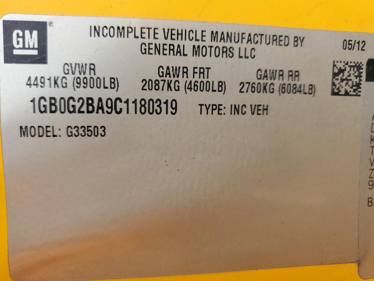 2012 Thomas Minotour G3500 - School Bus VIN: 1GB0G2BA9C1180319 Lot: 92332695