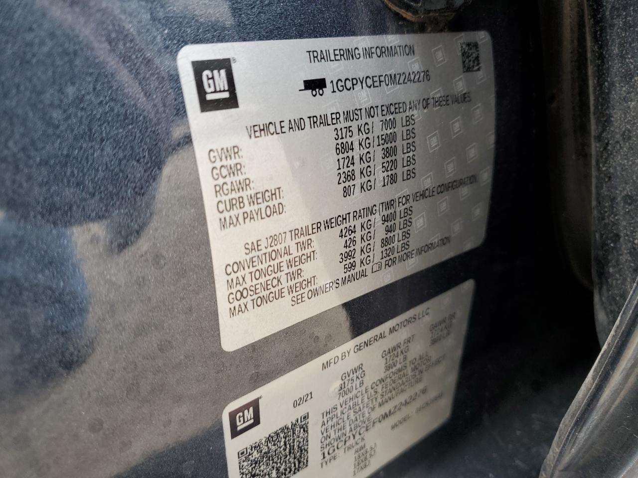 2021 Chevrolet Silverado K1500 Trail Boss Custom VIN: 1GCPYCEF0MZ242276 Lot: 93877505