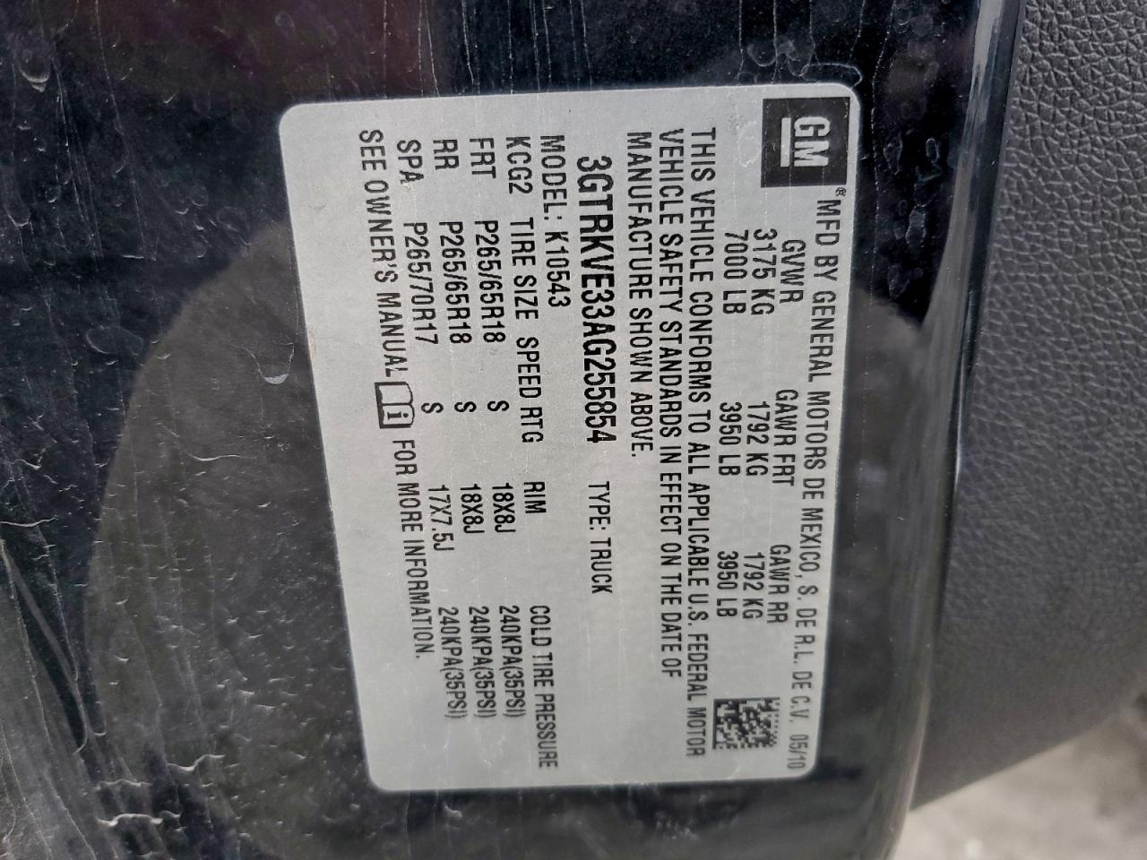 2010 GMC Sierra K1500 Sle VIN: 3GTRKVE33AG255854 Lot: 93451535