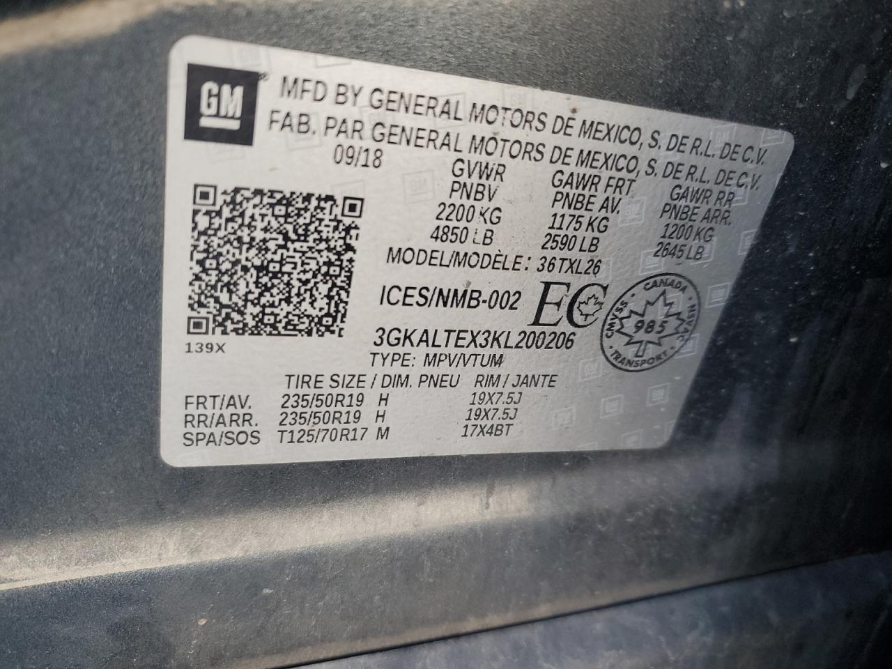 2019 GMC Terrain Sle VIN: 3GKALTEX3KL200206 Lot: 91277915