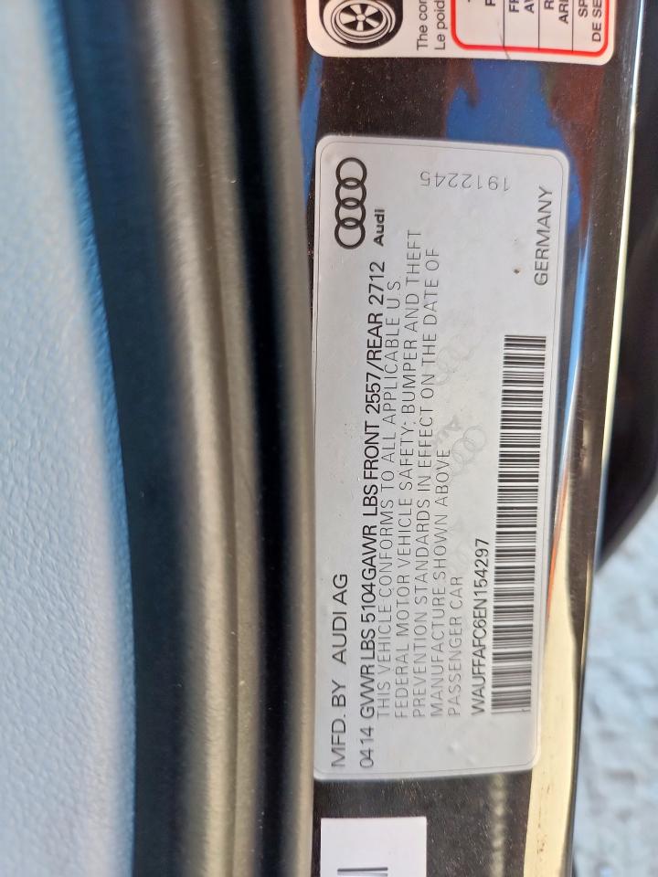 2014 Audi A6 Premium VIN: WAUFFAFC6EN154297 Lot: 92108295