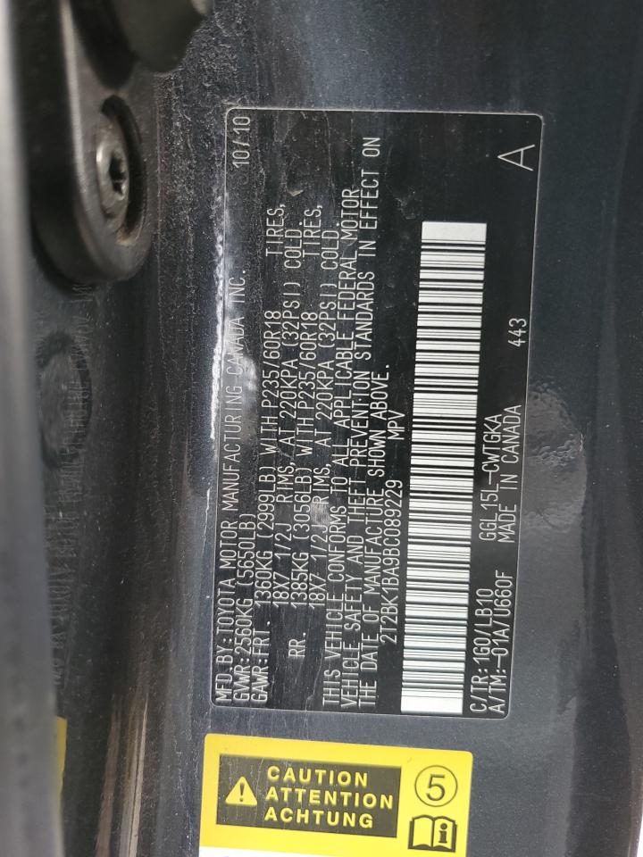 2011 Lexus Rx 350 VIN: 2T2BK1BA9BC089229 Lot: 89874955