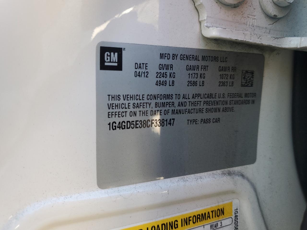 2012 Buick Lacrosse Premium VIN: 1G4GD5E38CF338147 Lot: 92572005