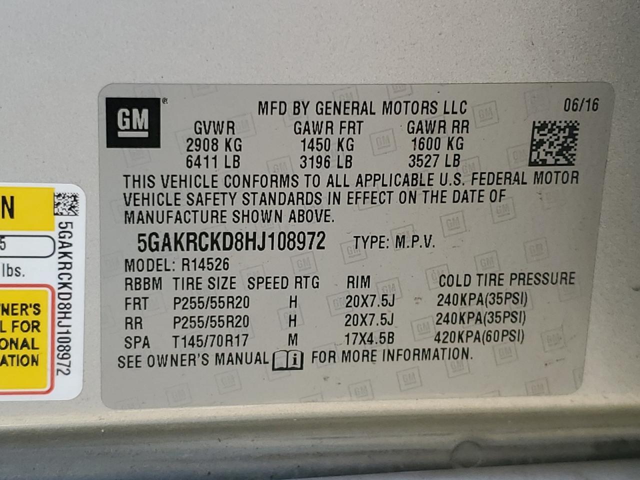 2017 Buick Enclave VIN: 5GAKRCKD8HJ108972 Lot: 91398565