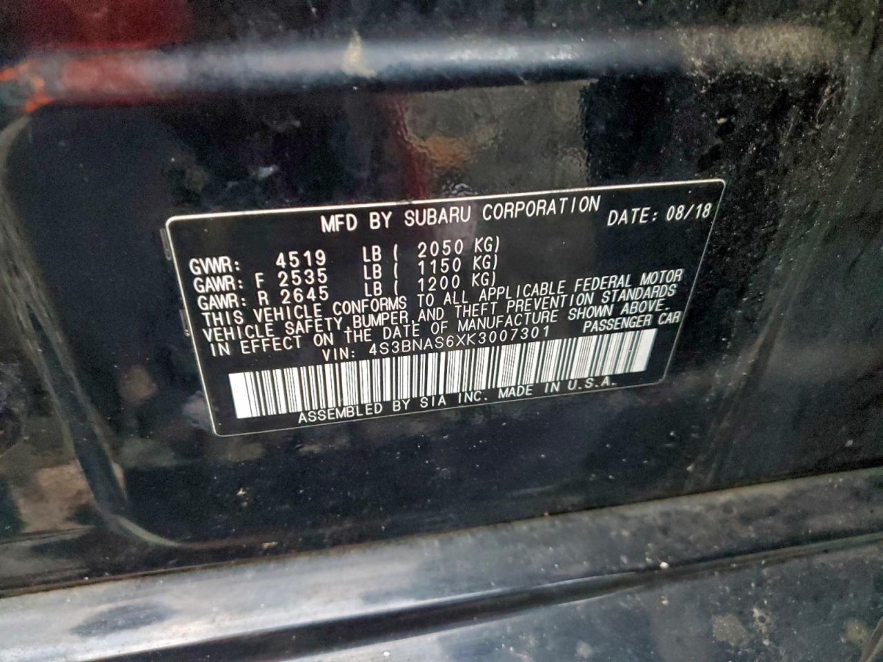 2019 Subaru Legacy Sport VIN: 4S3BNAS6XK3007301 Lot: 94106735