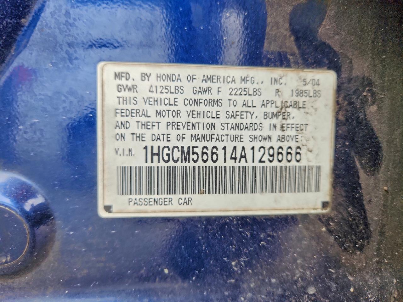 2004 Honda Accord Ex VIN: 1HGCM56614A129666 Lot: 93672165